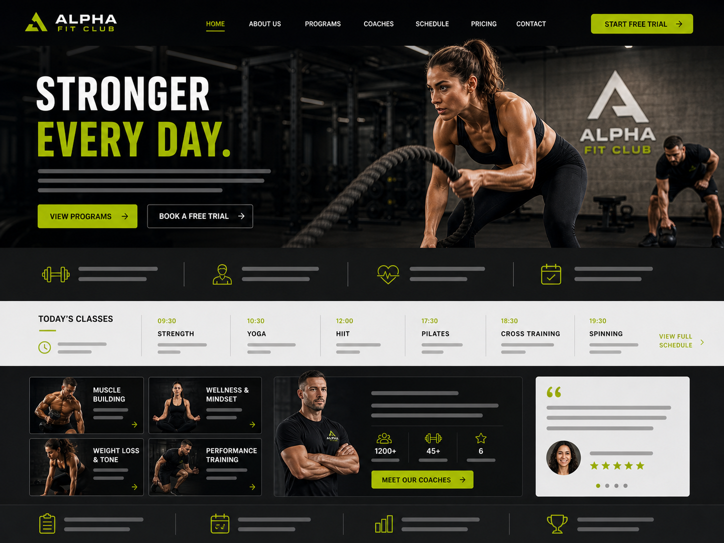 Homepage di un centro fitness